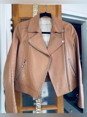 Loeffler Randall Tan Leather Moto Jacket
